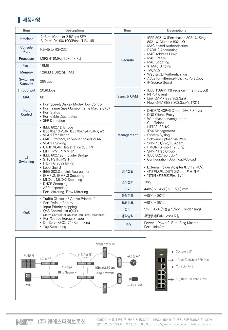 NST NHM-2208 산업용 L2 기가비트 스위치 8포트 + 2 SFP 상세 이미지 6