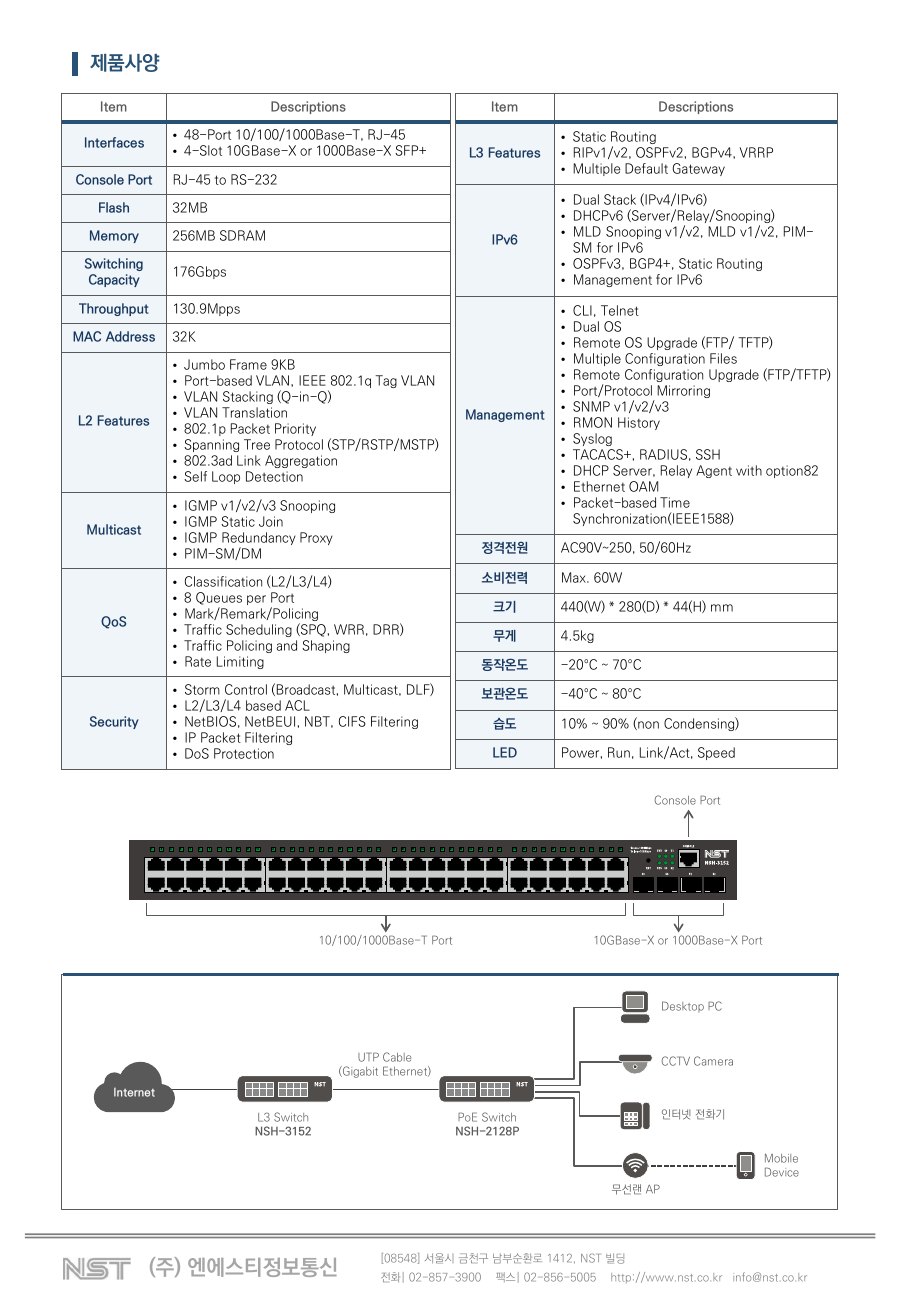 NST NSH-3152 48포트 기가비트 L3 스위치 + 4 10G SFP+ 상세 이미지 6